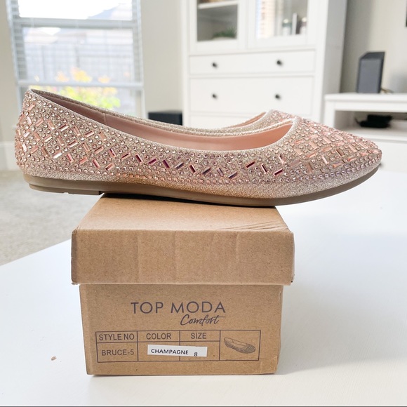 Top Moda Comfort Champagne Rhinestones Glitter Flats Bruce-5 - Picture 5 of 6